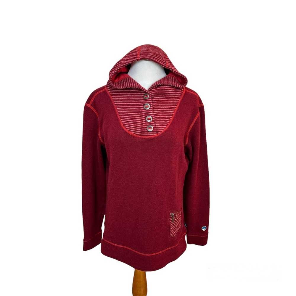 KUHL Chianti Fleece Wool Blend‎ Hooded Red Sweater Pullover Women’s Sz Large